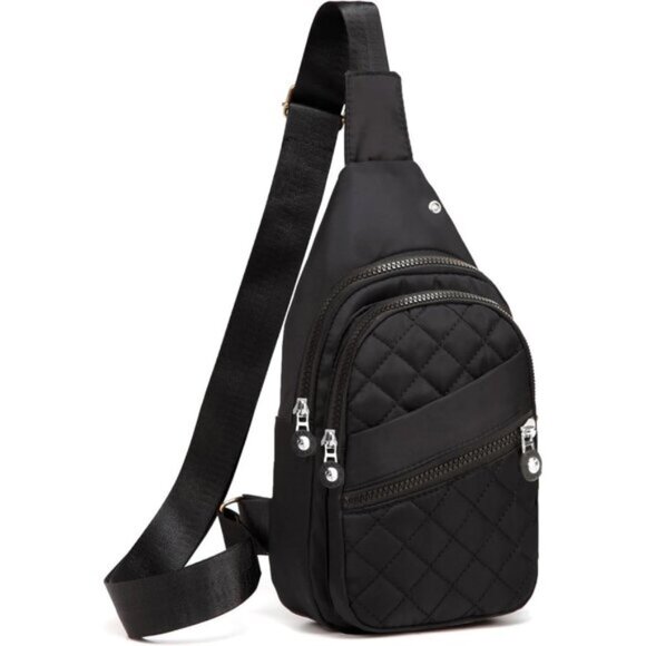 New Black Quilted Small Sling Backpack Chest Daypack Crossbody Bag main image 6